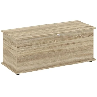 Image de HOMCOM Coffre de Rangement, Banc Rangement avec Couvercle Rabattable et charnières sécurité, Chaussures pour entrée, Chambre, Salon, 100 x 40 cm, Effet Bois Naturel