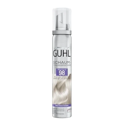 Image de Guhl Mousse teintée Couleur 98 blond argenté Pour cheveux gris, clair, clair et blanc Tenue douce, volume brillance des couleurs Dure 1 à 3 lavages
