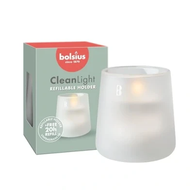Image de Bolsius Set de Démarrage CleanLight Bougie Parfumée Rechargeable Support &amp; 1 Recharge Blanc Temps Combustion 20 Heures Extraits Naturels Cire Végétalienne