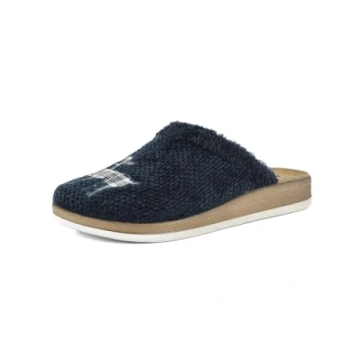 Image de inblu Femme Pantofole Donna Bordo Ecopellccia Con Renna Tartan E Plantare in Pelle Chausson, Bleu, 38 EU