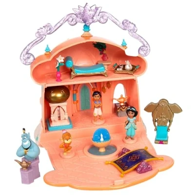 Image de Disney Store Official Coffret Maison d&#039;Aladdin et Jasmine, Once Upon a Story, 14 cm / 6&quot;, Comprend Le Palais du Sultan, Abu, Génie sa Lampe, Tapis Volant Plus Encore, à partir de 3 Ans