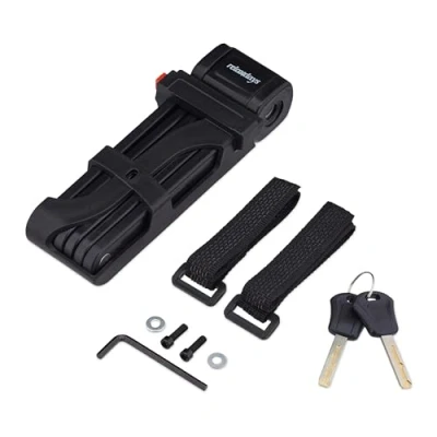 Image de Relaxdays Antivol à maillons pour vélo, en Acier, sûr et Robuste, avec support Inclus, 2 clefs, 85 cm, Pliant, Noir