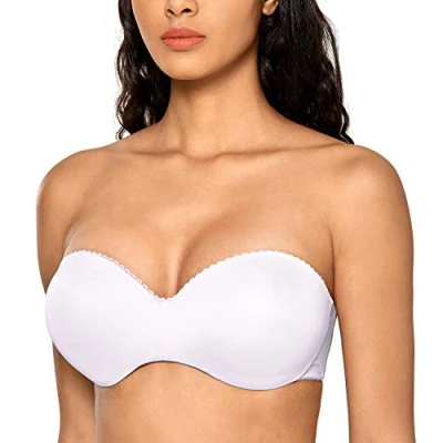 Image de DOBREVA Femme Bandeau Soutien Gorge sans Bretelles Push Up Rembourré Multipositions Blanc 100D