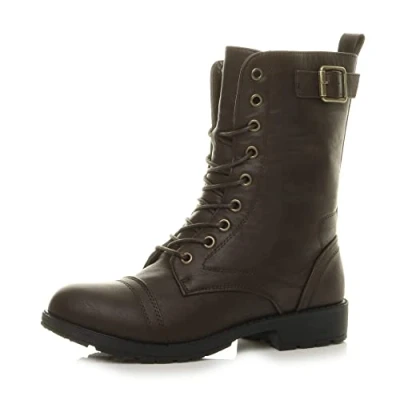 Image de Ajvani Femmes Talon Bas armée Combat Lacer Bottines Bottes Militaires Pointure 6 39