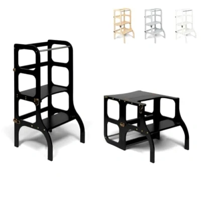 Image de Ette Tete STEP&#039;n&#039;Sit® Tour d&#039;apprentissage Convertible 2 en 1 (avec fermoirs Laiton, Noir)