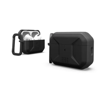 Image de URBAN ARMOR GEAR Coque de Protection complète pour AirPods Pro 2 génération 2022 Civil Noir, qualité supérieure, Robuste, Fine et résistante à l&#039;eau avec Porte clés Amovible Mousqueton
