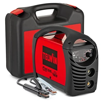 Image de Telwin 07170085 Force 165 Machine à souder électrode inversée complète avec accessoires dans une mallette, 230V, Rouge, Mallette