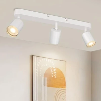 Image de TaFiCo Plafonnier Spot LED 3 Spots de Plafond Intérieur Blanc GU10 Luminaire Moderne Orientable Mural pour Salon Chambre Cuisine Sans Ampoule