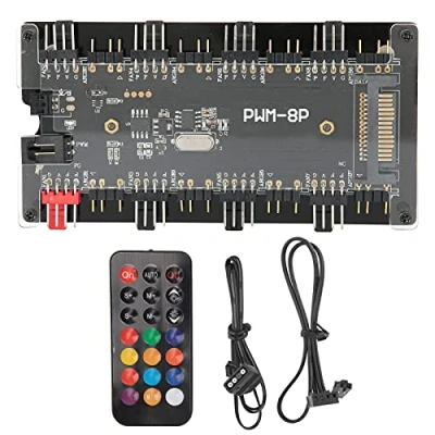 Image de Boîtier Fan Hub PWM + ARGB Contrôleur 2 en 1, alimentation SATA contrôle de la carte mère et télécommande, pour ventilateur refroidissement d&#039;ordinateur