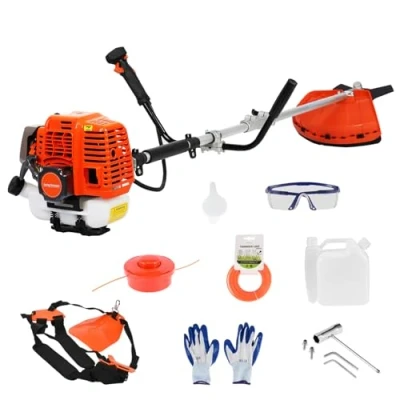 Image de HshDUti Débroussailleuse Thermique Professionnelle 52 cm3 3CV Système Anti Vibration, 2 en 1 Coupe Bordure avec/Tête/de Double Fil et Lame 3 Dents Modèle Conçu pour Les Pros, sans Orange