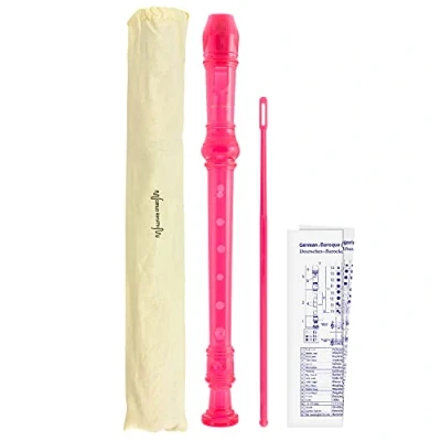 Image de World Rhythm WR 803 flûte à bec scolaire, 3 pièces, comprenant une baguette de nettoyage, un tableau des doigtés et sac transport Rose