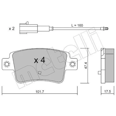 Image de METELLI 22 0705 1 Jeu de plaquettes frein contact signal d&#039;usure inclus FIAT: Punto Evo 3/5 portes, III ABARTH: