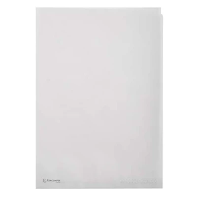 Image de Exacompta Réf. 50850E Sachet de 50 pochettes coin en papier calque transparent 110g/m² Ouverture L sur le haut et côté droit Format à classer A4 Coloris blanc