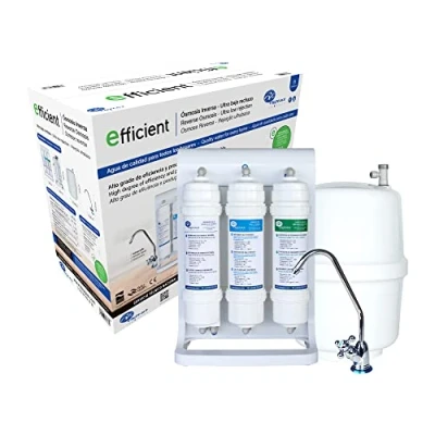Image de Efficient. Équipement d&#039;osmose inverse domestique à 4 étages. Installation et changement faciles des filtres. Placement sous le comptoir. Comprend filtres, une membrane un post filtre. Bbagua.