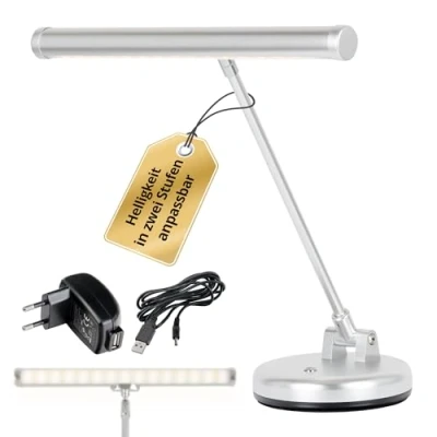 Image de Showlite LED lampe de piano blanc chaud argentée mat