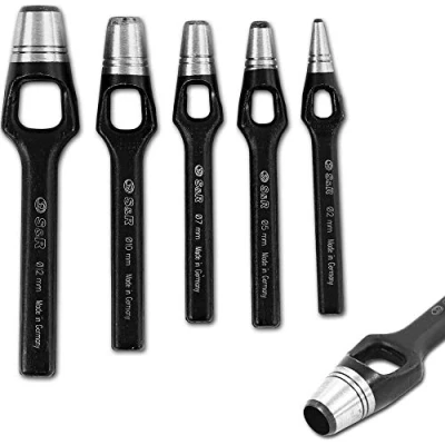 Image de S&amp;R Emporte pièces à arc frapper Cuir. Jeu 5 Poinçons 2/5/7/10/12 mm. Pour cuir et matériaux mous. MADE IN GERMANY