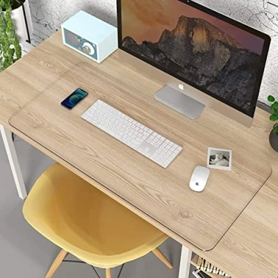 Image de YURO Sous main de bureau, 50 x 30 cm, en PVC transparent, antidérapant, imperméable, grand tapis souris, bureau avec bords arrondis 50x30cm
