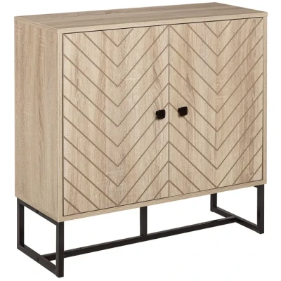 Image de HOMCOM Buffet Meuble de Rangement 2 Portes Bois et Pieds en métal Noir dim. 80L x 29,5l 80H cm