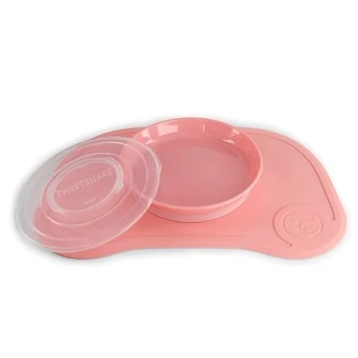 Image de Twistshake Click Mat 38 x 25 cm Napperons pour Table + Scellé Assiette d&#039;Apprentissage avec Couvercles Le Repas de Bébés, Set Vaisselle Nourriture, Sans BPA, 6+ Mois, Rose Pastel