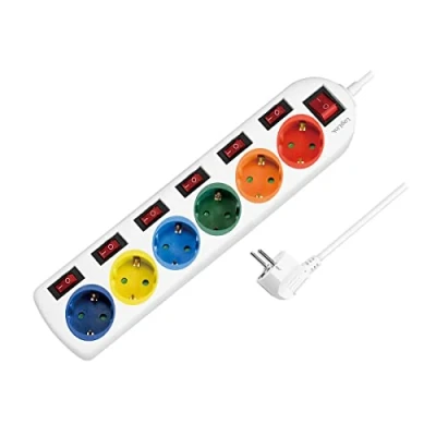 Image de LOGILINK REGLETA DE ENCHUFES 6 Tomas, 6XCEE 7/3, W. 7 INTERRUPTORES, COLORIDOS