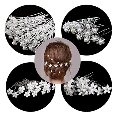 Image de Piques et épingle à cheveux de fleurs, 20pcs pince a diamant en forme U,accessoire bijoux pour mariage,cristal forme,le style mariée mariage