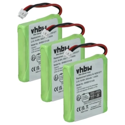 Image de vhbw 3X Batterie Compatible avec Medion MD81877, MD82877, MD82772, MD82711 téléphone Fixe sans Fil (600mAh, 2,4V, NiMH)