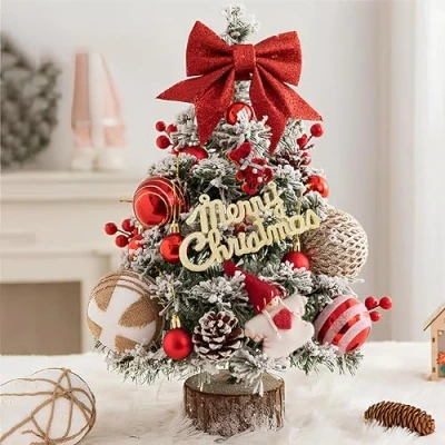Image de Mini Sapin de Noel Artificiel 45CM,Petit Arbre Noël avec des lumières LED,Sapin Miniature,Petit Table,Arbre pour la décoration