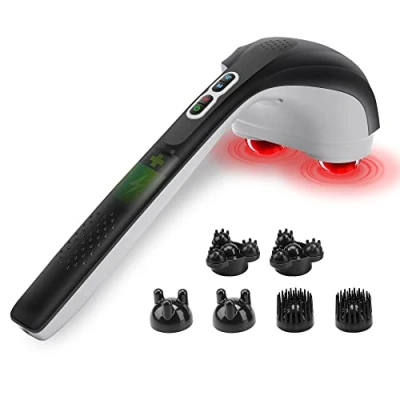 Image de Snailax masseur dorsal portatif avec chaleur, percussion pour tissus profonds, 3 ensembles de têtes pivotantes doubles, rechargeable cou, dos, épaule, mollet, jambes SL 498