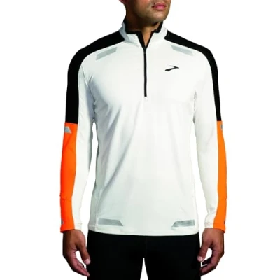 Image de Brooks RUN Visible 1/2 ZIP 2.0 Tshirt à manches longues, Homme, Taille: 48/50, Ecru fluoro flash black
