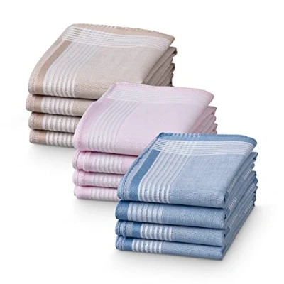 Image de JEMIDI 12x Mouchoir en tissu Lot de 12 mouchoirs 28,5 x cm réutilisables coton Lavables machine et compatibles avec sèche linge