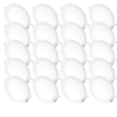 Image de JANDEI Pack x 20 Downlights LED Encastrables, 18W, 1440 Lumen, Forme Ronde, Trou Encastré Ø 200 205 mm, Profondeur Extra Plat 13 Transformateurs Inclus (Blanc Neutre 4200K)