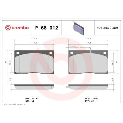 Image de BREMBO P 68 012 Jeu de plaquettes frein contact signal d&#039;usure inclus sans accessoires JAGUAR: XJ Berline, XJS Cabriolet, Coupe