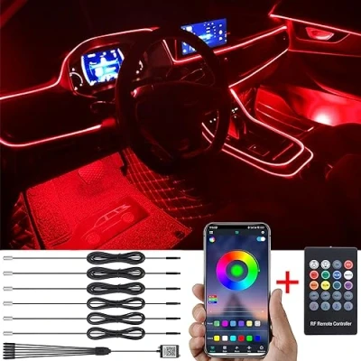 Image de TABEN Kit d&#039;éclairage d&#039;ambiance de Voiture Music Sync Multicolore RVB 16 Millions Couleurs 8 mètres Fibre Optique USB d&#039;ambiance, télécommande RF et contrôle d&#039;application Bluetooth