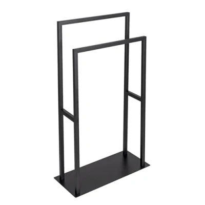 Image de WENKO Porte Serviettes sur Pied RIVALTANA 2 Barres ou Portant à Vêtements Acier inoxydable Noir 46x80x20