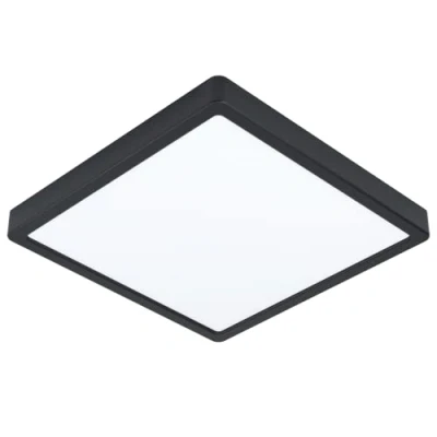 Image de Eglo Plafonnier LED Fueva 5, 28,5 cm, luminaire en saillie carré métal noir avec surface éclairée plastique, lampe de plafond pour salle bains, blanc neutre, IP44