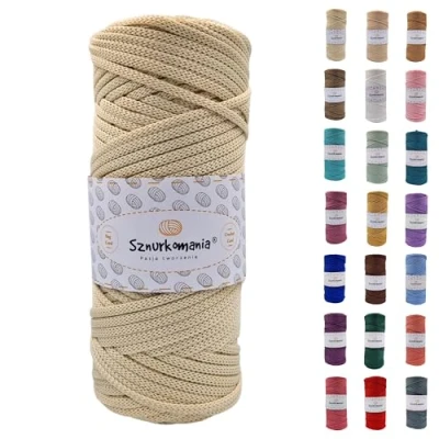 Image de cordon en polyester 5 mm 100 m, plusieurs couleurs, plat polyester, au crochet, macramé de mm, fil macramé, brillant, Sznurkomania (Ecru)