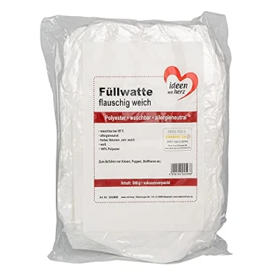 Image de Ouate moelleuse pour peluches, oreillers, etc. Blanc, lavable, certifié Oeko Tex, 0,5 kg.