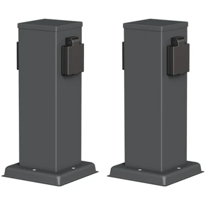 Image de ledscom.de 2 pièces Colonne de Prises Courant Jardin Polly pour l&#039;extérieur, IP44, 2X, Acier Inoxydable, Anthracite, carré, 27 cm