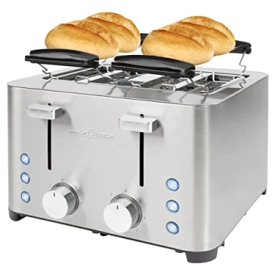 Image de ProfiCook grille pain, 4 tranches, avec 2 commandes séparées, fonctions décongélation, réchauffage/arrêt rapide, support à petits pains, pain en acier inoxydable, PC TA 1252