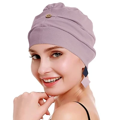 Image de osvyo Bonnet de chimie turban en bambou pour femme léger Coton Emballage scellé, clair abricot rouge, taille unique