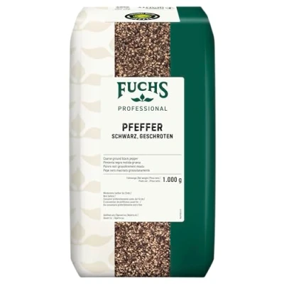Image de Fuchs Professional Poivre noir grossièrement moulu Qualité professionnelle pour les gros consommateurs et la gastronomie 1 kg dans un sac recyclable