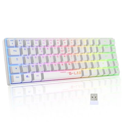 Image de The G Lab Keyz Hydrogen WL Clavier Gamer sans Fil, 60% Semi mécanique, Azerty, RGB Multicolore Gaming Fil Silencieux, Format Compact TKL PC/PS4/PS5 New (Blanc)