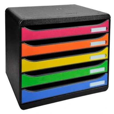 Image de EXACOMPTA Module de classement à l&#039;italienne 5 tiroirs BIG BOX Noir / Multicolore 27 x 27,1 35,5 cm