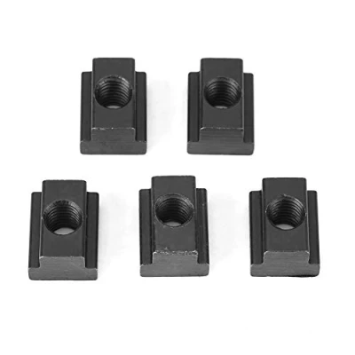 Image de Écrous de rainure en T, Fydun 5 pcs Finition oxyde noir Les écrous T M8/10 s&#039;adaptent aux rainures des tableaux machines outils(M10)