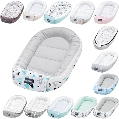 Image de Bellochi Baby Nest Pod de sommeil pour nouveau né 100% coton Certifié Oeko TEX 90x60x12cm avec bords protection tresor