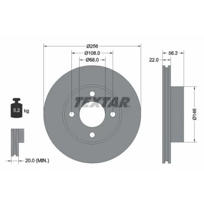 Image de TEXTAR 92054200 Disque de frein 256 22 04/04 108 ventilé l&#039;intérieur sans boulon fix roue, moyeu roue AUDI: 80 B4 Berline, Coupe B3