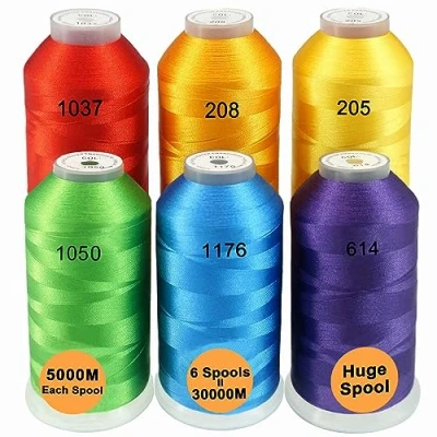 Image de New brothread Lot de 6 Couleurs Arcenciel Polyester Fil machine à broder Énorme bobine 5000M pour toutes les machines
