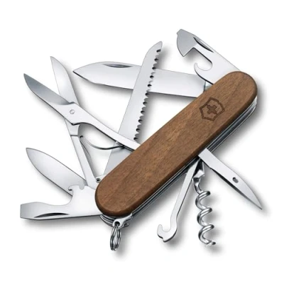 Image de Victorinox Huntsman Bois Couteau de Poche Suisse, Léger, Multitool, 13 Fonctions, Tire Bouchon, Grand Lame, Voir,