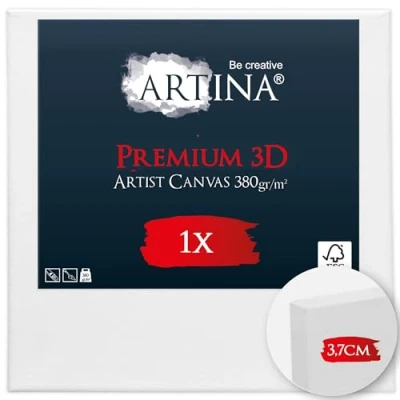 Image de Artina Premium 3D Canvas Toile Peinture 90x90 cm FSC® Châssis Bois pour Toiles 100% Coton 380 g/m² Sans Acide a Peindre Blanche Tableau Stable Apprêté 3 Fois Cadre