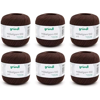 Image de Gründl Laine Häkelgarn 100 (Fil à Crocheter en 100% Coton mercerisé, g / 566 m, Taille d&#039;aiguille : 1,5 2, 6 x g), Chocolat